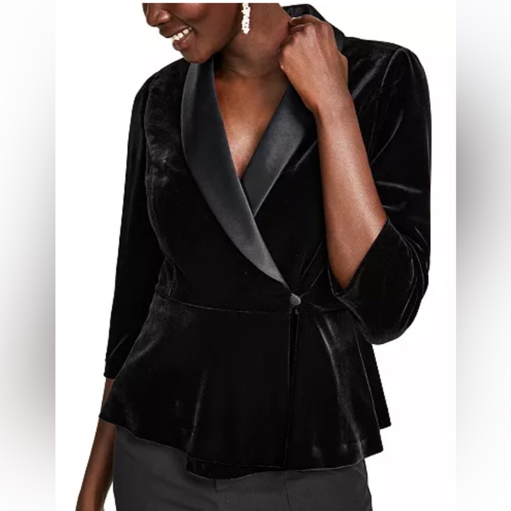NWT Alex Evenings Women's Satin-Collar Velvet Peplum Top